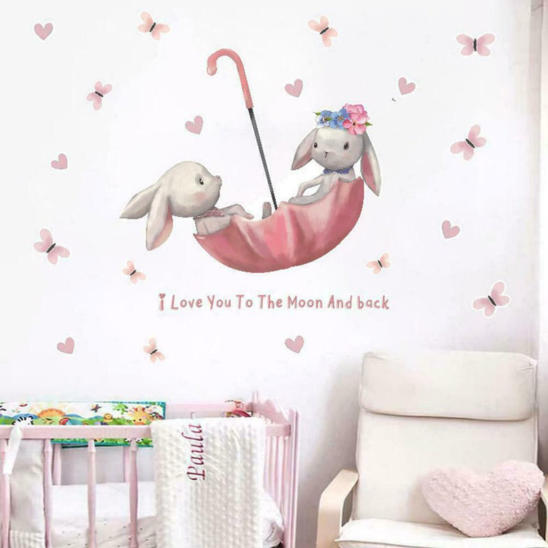 Cute Grey Bunny Ballet Rabbit Wall Stickers For Kids Nursery Room W9S8 Baby U9Y1