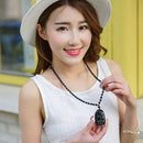 Fashion Lucky Blessing Black Amulet Buddha Pendant Necklace Carving Obsidian