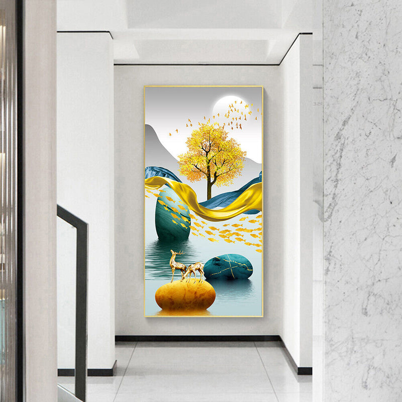 Golden Deer on Water Oil Paint By Numbers Kit DIY Acrylic Painting on Canvas Set