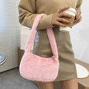 Retro Shoulder Handbags Women Solid Color Plush Underarm Bag Purse (Pink)