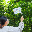 Fabric Vivid Color Hand Flag Held Flags Five Ring Pattern Olympics Style