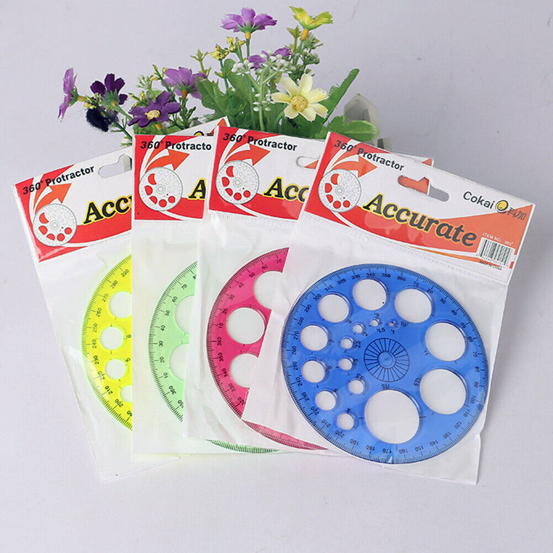 360 Degree Round Ruler Circle Office School Drafting Template Protractor Newly