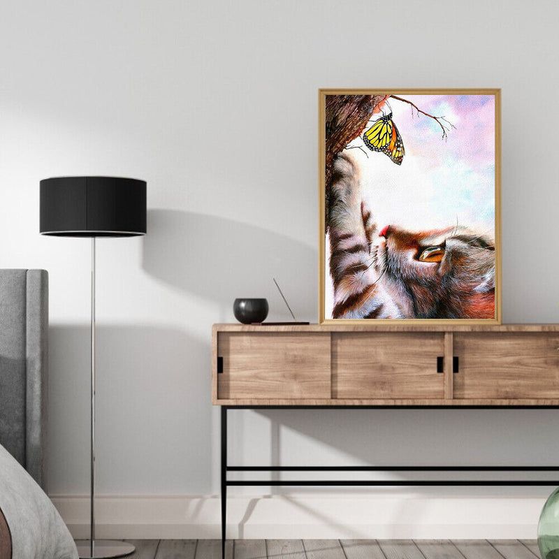 Frameless Oil Paint By Numbers DIY Cat Butterfly Picture Craft Kit for Home