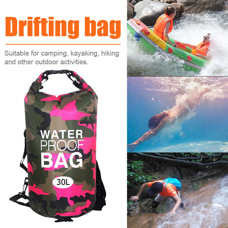 Outdoor Dry Bag Swimming Waterproof Sack for Boating Raft (30L Rose Red) Newly