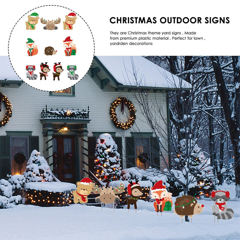 Yard Signs - Forest Animal Lawn Decoration Yard Signs with 20 Stakes - 10 Pieces