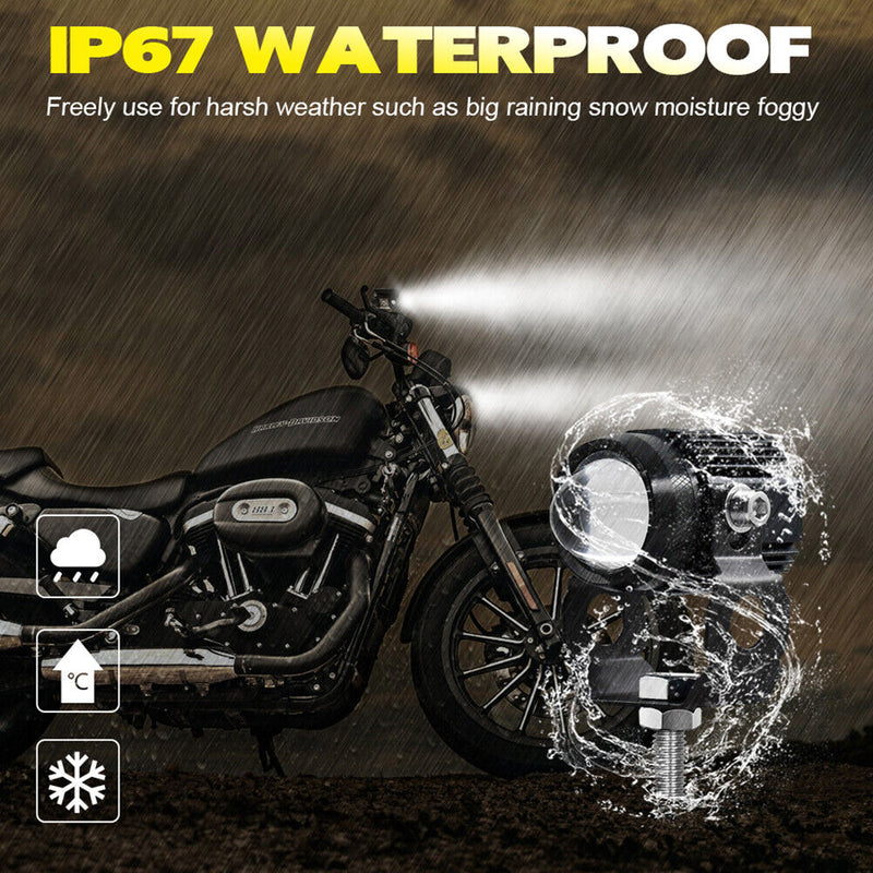 Adjustable 60W Bifocal Motorbike LED Headlight Motorcycle Spotlight (2pcs)