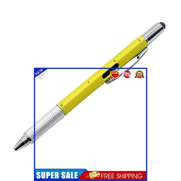 Multitool Tech Pen Screwdriver Pen & Ruler Levelgauge Ballpoint (Yellow)