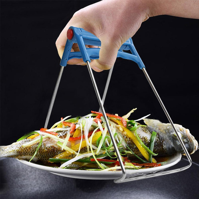 Bowl Clip Pot Dish Plate Anti-Scald Clamp Gripper Steel Tong Tools T0V6