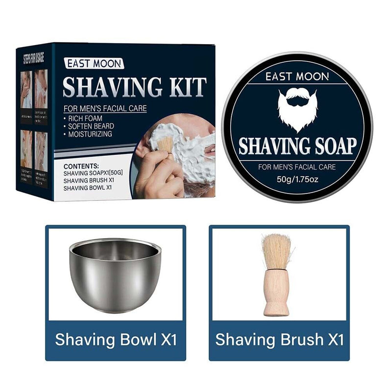 3x Mens Shaving Soap Kit with Shaving Brush Bowl Facial Beard Mustache Cleaning