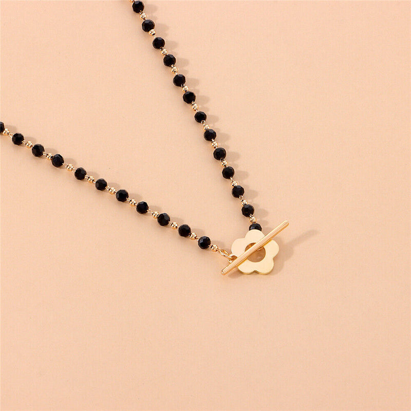 Women Crystal Bead Clavicle Jewelry Choker Chain Collar Necklace Buckle Flower