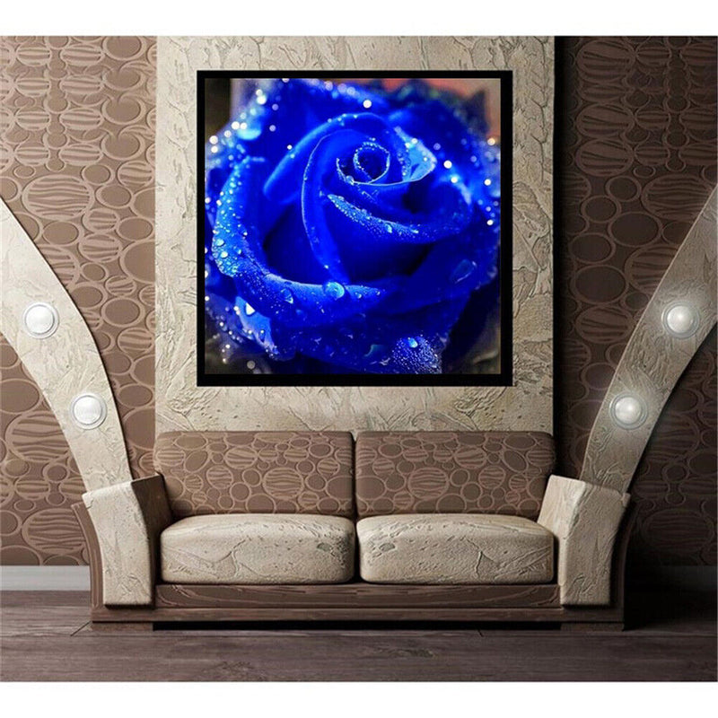 5D Full Drill DIY Blue Rose Diamond Painting Embroidery Round Rhinestones Newly