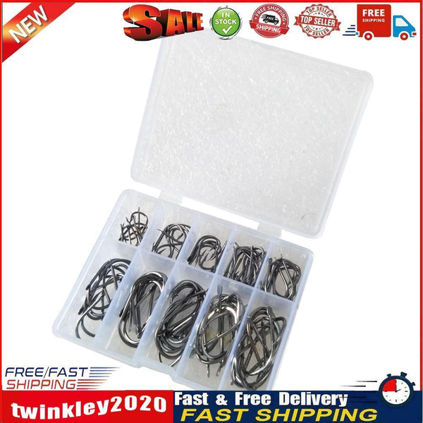 101pcs Fishing Hook Set Carbon Steel Single Jig Barbed Carp Hooks (Black) Newly
