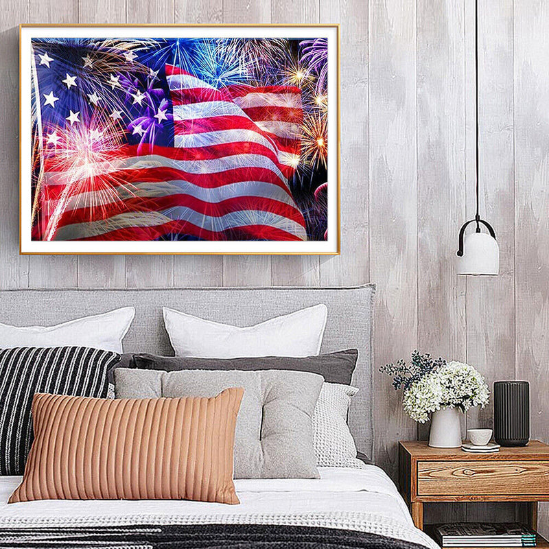 Mosaic Craft Picture Poster DIY Firework American Flag Diamond Painting Decor
