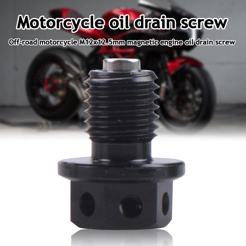 Universal Magnetic Motorbike Oil Drain Screw M12 Motorcycle Plugs (Black) Newly