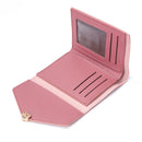 Women Simple Trifold PU Leather Wallet Solid Color Card Holder (Wine Red)