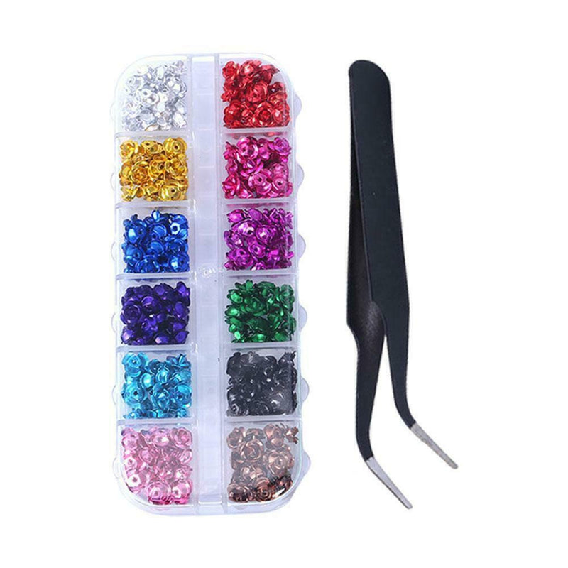1set Nail Art Flowers Decor DIY Rose Glitter Nail Jewelry w/ Tweezer F6J1