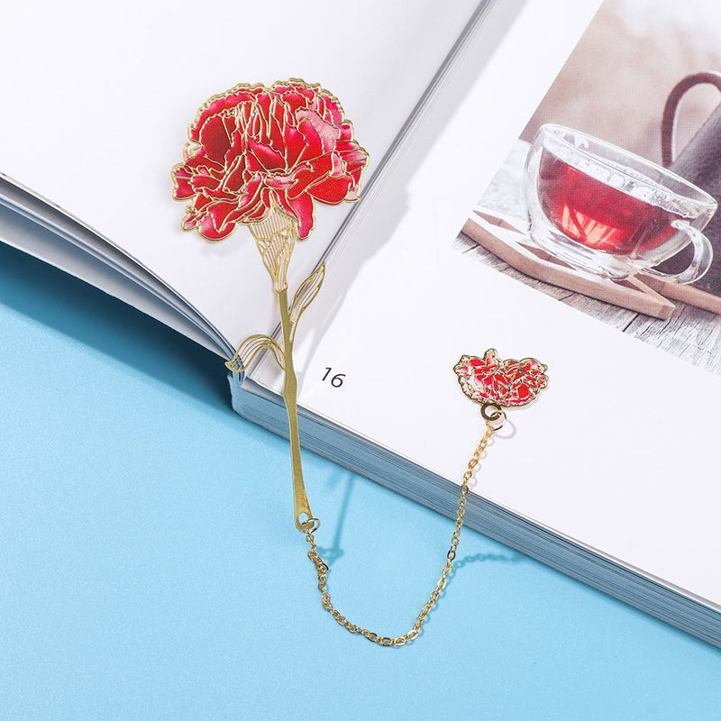 Style Metal Tassel Lotus Leaf Painted Pagination Mark Book Clip Brass Bookmark