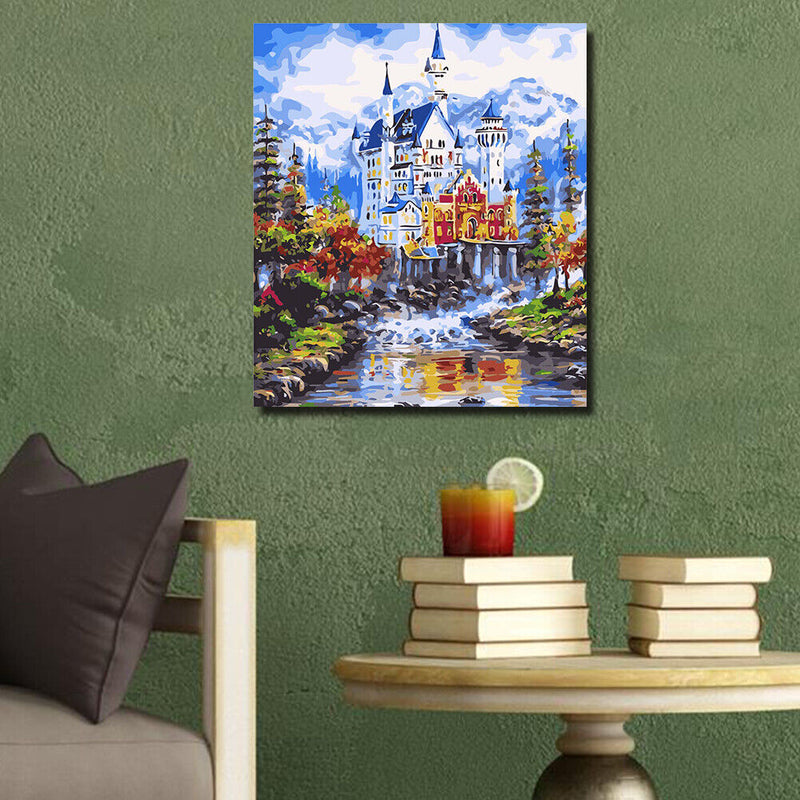 Hand Painted DIY Painting By Numbers Kits Castle Canvas Mural Home Wall Arts