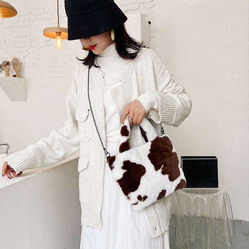 Plush Messenger Bag Women Winter Fashion Shoulder Fluffy Handbag (Brown)