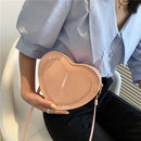Female Solid Color Love Heart Shoulder Bag Ladies Mini PU Leather Zipper Purse