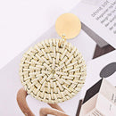 Rattan Earrings Geometric Woven Wicker Boho Beach Dangle Earrings (Round) Newly