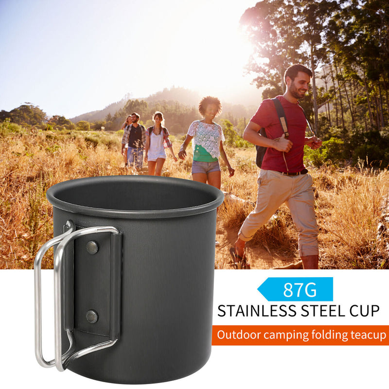 Camping Cup & Foldable Handle Stainless Steel Designed for Outdoor (Black) Newly