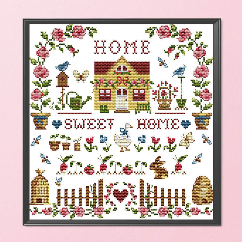 Partial Cross Stitch 14CT Cotton Thread DIY Sweet Home Printed Embroidery