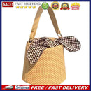Women Beach Bag Straw Woven Plaid Bowknot Bucket Crossbody Barrel Handbag Purse