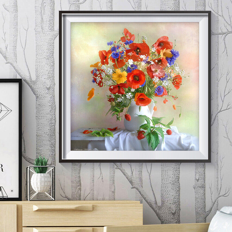 Rhinestone Diamond Painting DIY Flowers Vase Mosaic Picture Craft Wall Poster