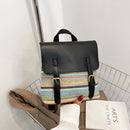 Colorful Straw Backpack Women Woven Leather Splicing Student Travel School Bag