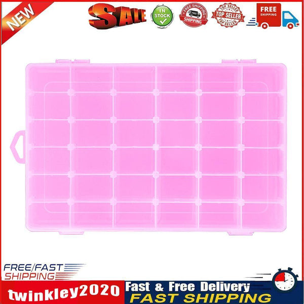 Adjustable 36 Compartment Plastic Storage Box Jewelry Earring Case?Pink? Newly