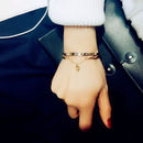 Women Jewelry Roma Letter Stainless Steel Cuff Bangles Heart Dangle Bracelet