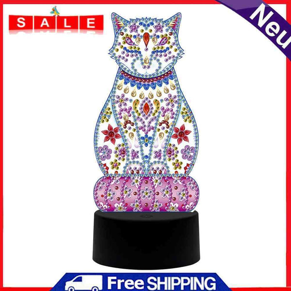 DIY Special Shaped Diamond Painting Cat LED Light Cross Stitch Embroidery Lamp