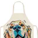 Kitchen Linen Apron Dog Head Color Painted Dinner Party Cleaning Pinafore