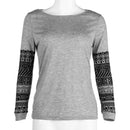 Women Patchwork Tees O-Neck Casual Loose Cotton Tops Long Sleeve T-Shirts/M