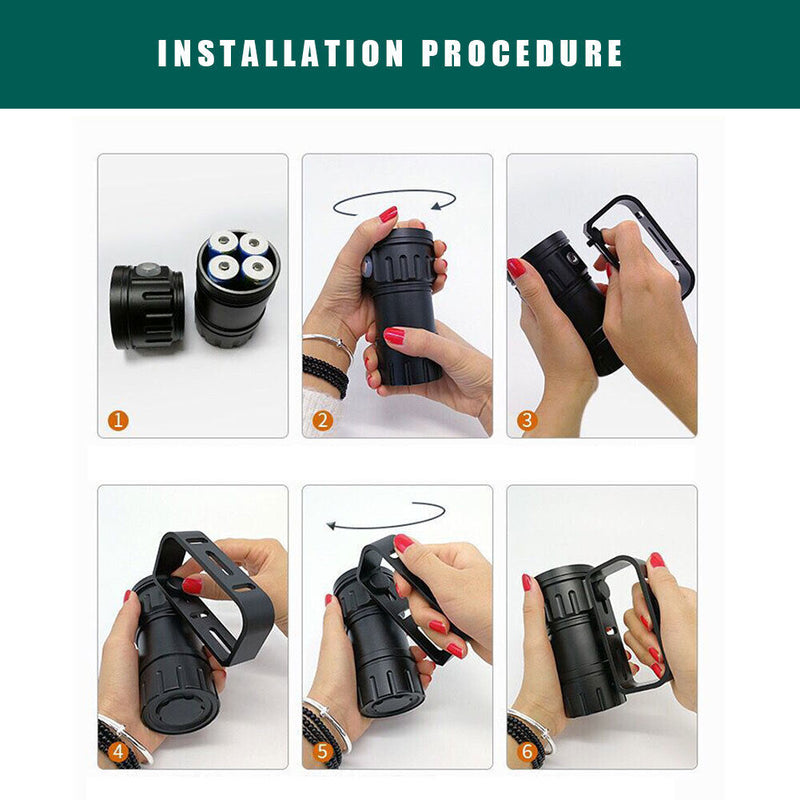 Scuba Dive Underwater Torch Light Waterproof Photography LED Diving Flashlight