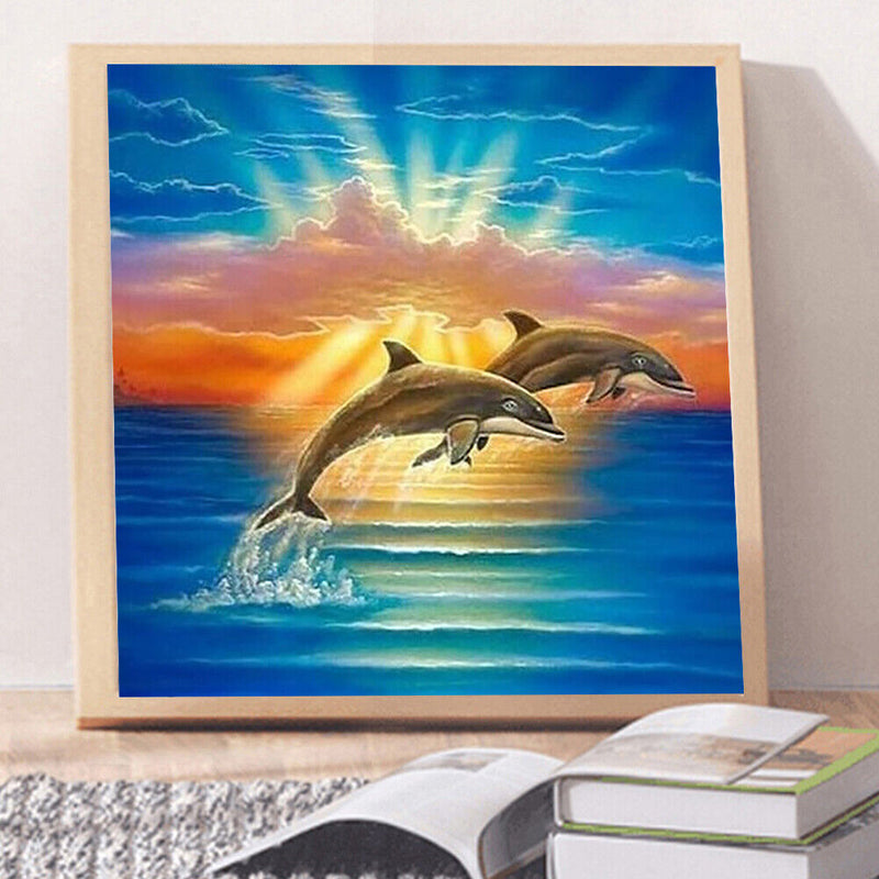 5D Diamond Painting Kit Jumping Dolphin Full Round Drill DIY Mosaic Crafts