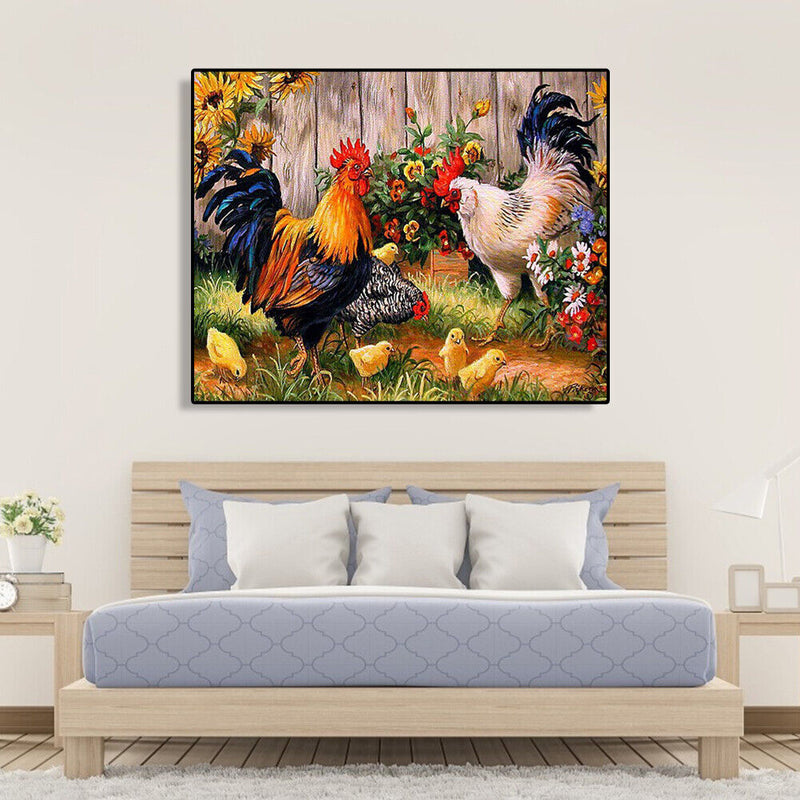 Painting By Numbers Kit DIY Flower Chicken Canvas Oil Art Picture Craft