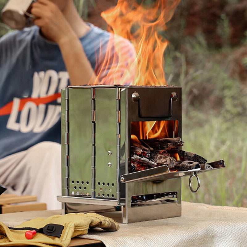Mini Outdoor Firewood Stove Portable Camping Picnic BBQ Folding Cooking Grill