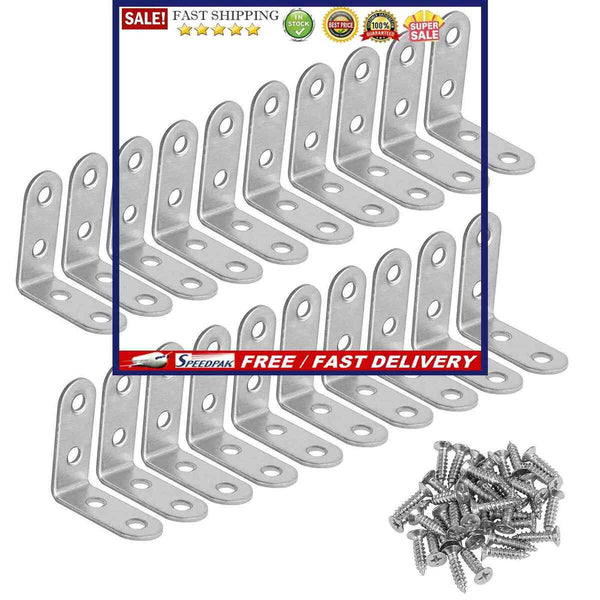 20 Pack Corner Bracket Stainless Steel Right Angle Brackets with 80pcs Scre