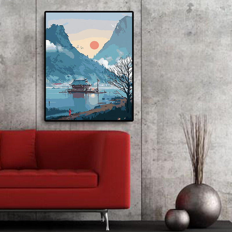 Wall Art Home Decor Lake Boat Oil Painting Acrylic Canvas Paints Picture Ar