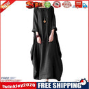 Plus Size Batwing Sleeve Rope Pure Color Linen Women Maxi Dress (Black 2XL)