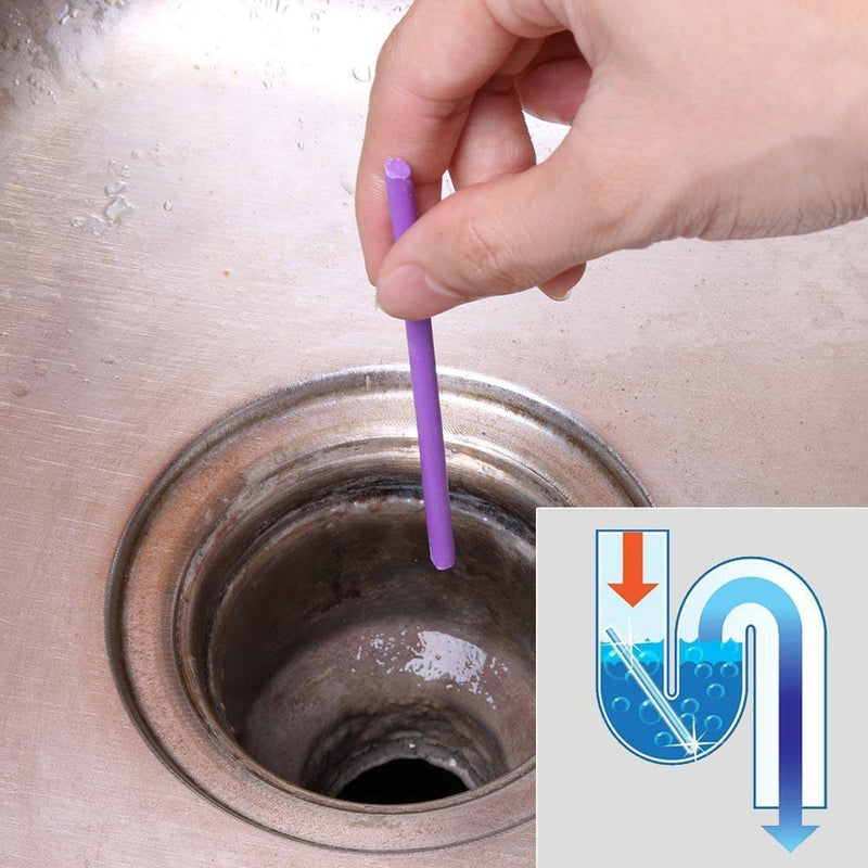 12pcs/Set Sticks Decontamination Kitchen Bathtub Sewer Cleaner Rod (Purple)