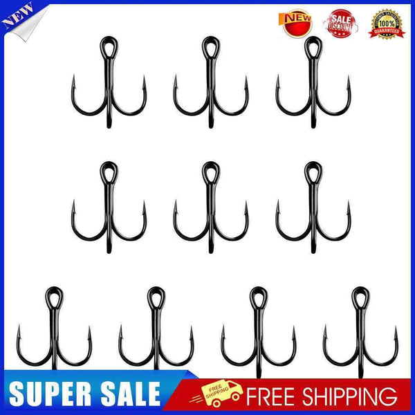 #A 10pcs 6/4/2 Size Fishing Triple Hooks Round Bend Barbed Fishhooks Fishing Tac