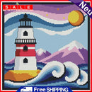 2 Beaches Full Embroidery Cartoon Lighthouse Printed Cross Stitch Art Home Decor
