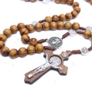 Necklace Beads Wood Christian Crucifix Cross Holy With Rosary Catholic