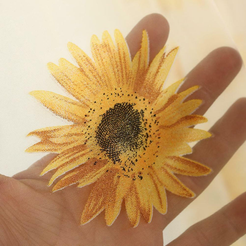 Sunflower Print Window Door Curtain Tulle Curtains for Living Room (Yellow)