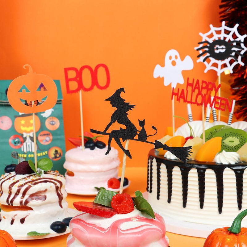 Witch Pattern Cupcake Decor Halloween Style Baking Decoration Cake Topper Set