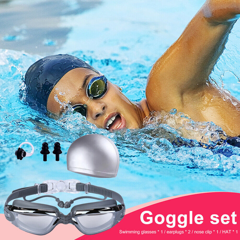 Waterproof HD Eyewear Adults Anti-fog Diving Goggles Earplug Kits (Grey)