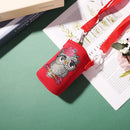 Round Messenger Strap Water Bottle Insulated Protective Bag (Red Owl)